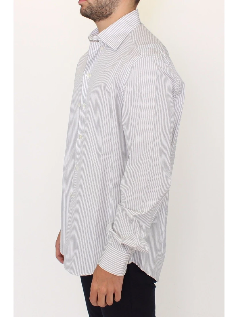White Gray Striped Regular Fit Casual Shirt