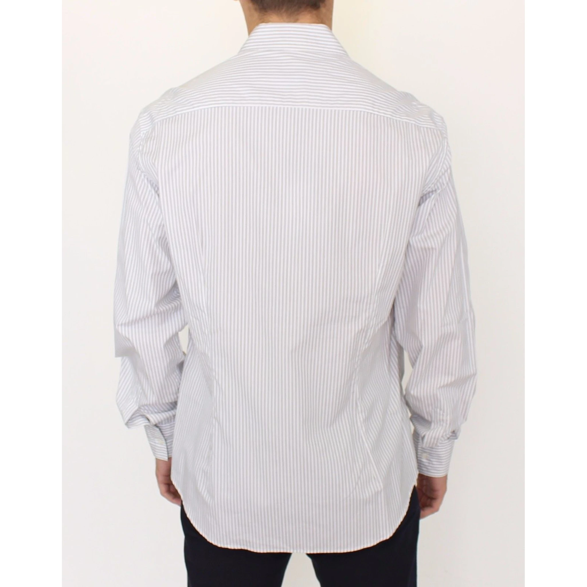 White Gray Striped Regular Fit Casual Shirt