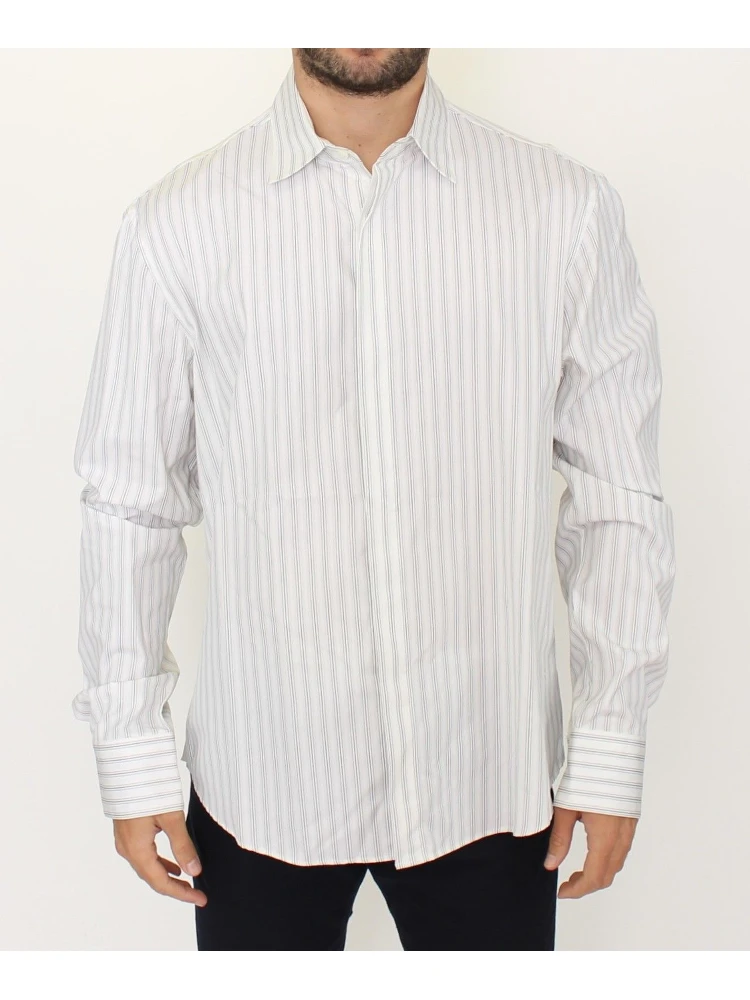 White Black Striped Regular Fit Casual Shirt