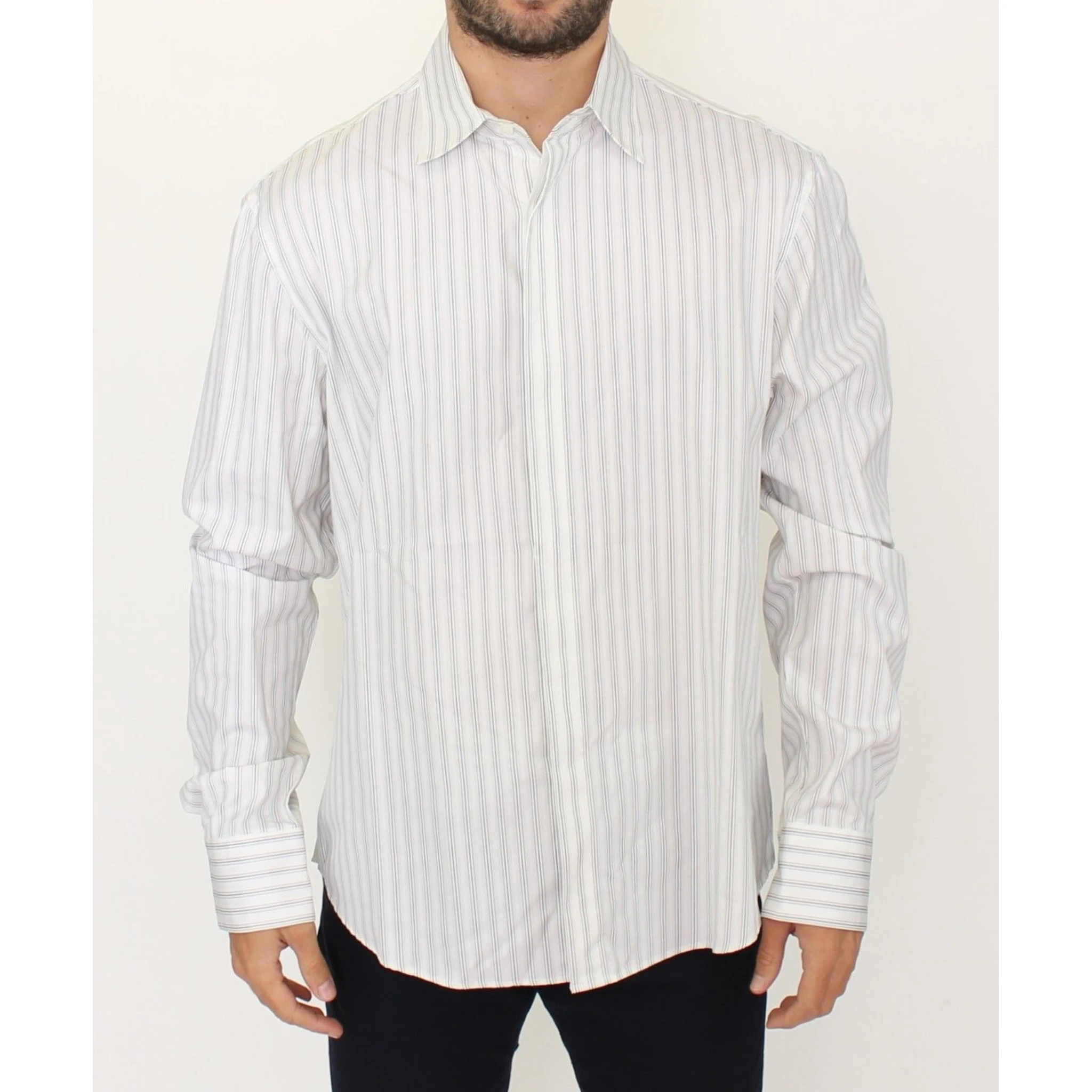 White Black Striped Regular Fit Casual Shirt