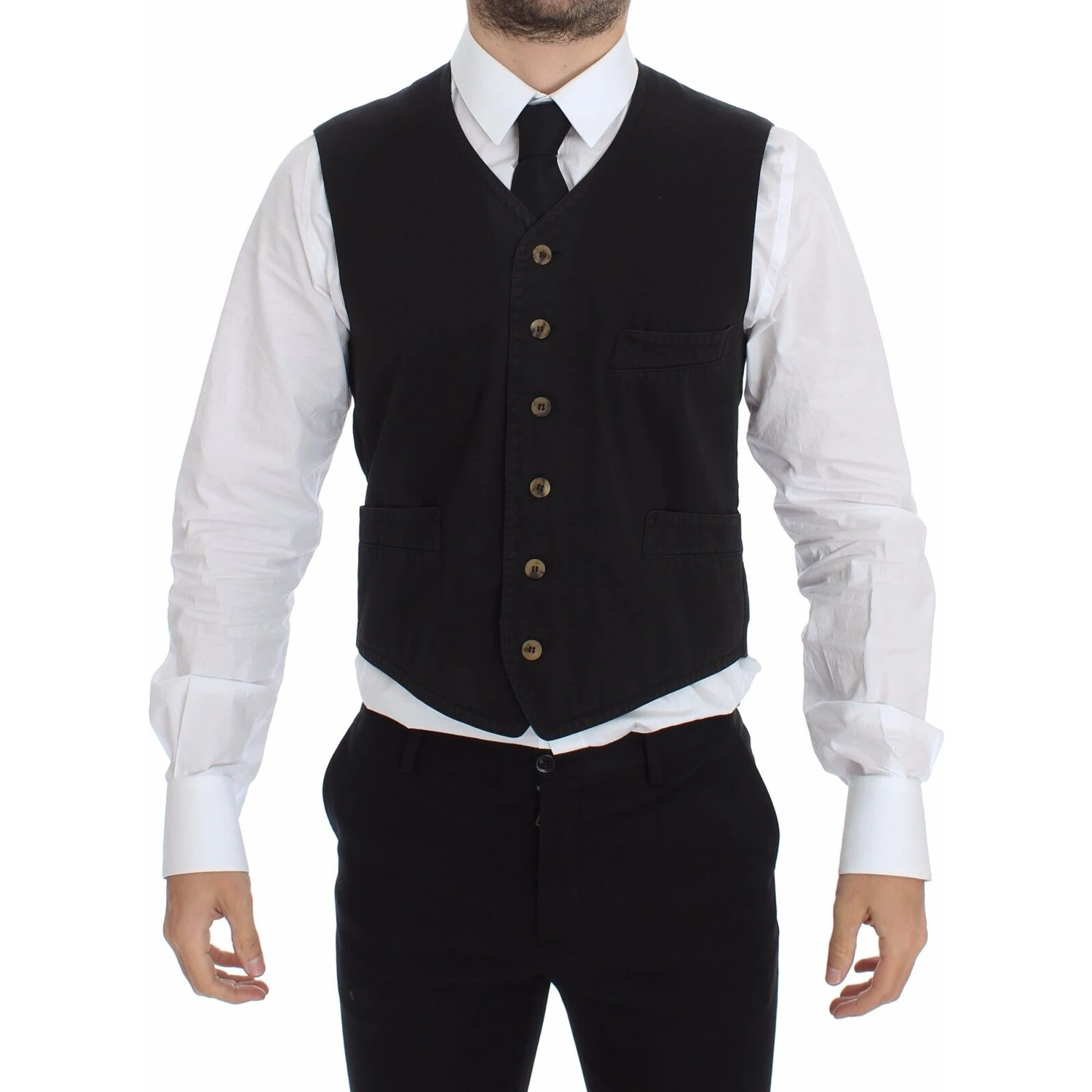 Black Cotton Viscose Dress Vest Blazer