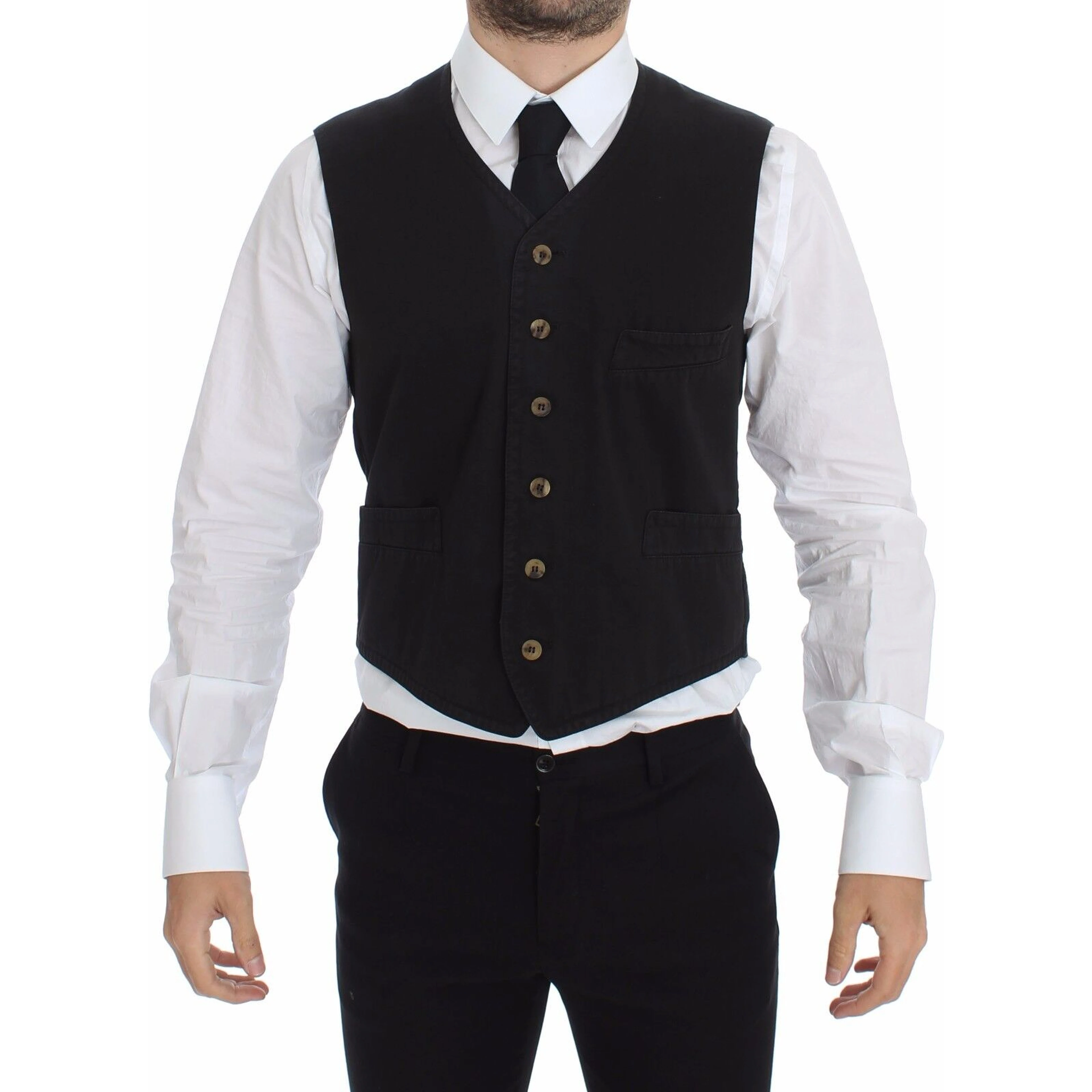 Black Cotton Viscose Dress Vest Blazer