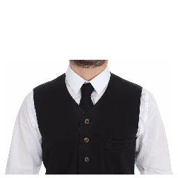 Black Cotton Viscose Dress Vest Blazer
