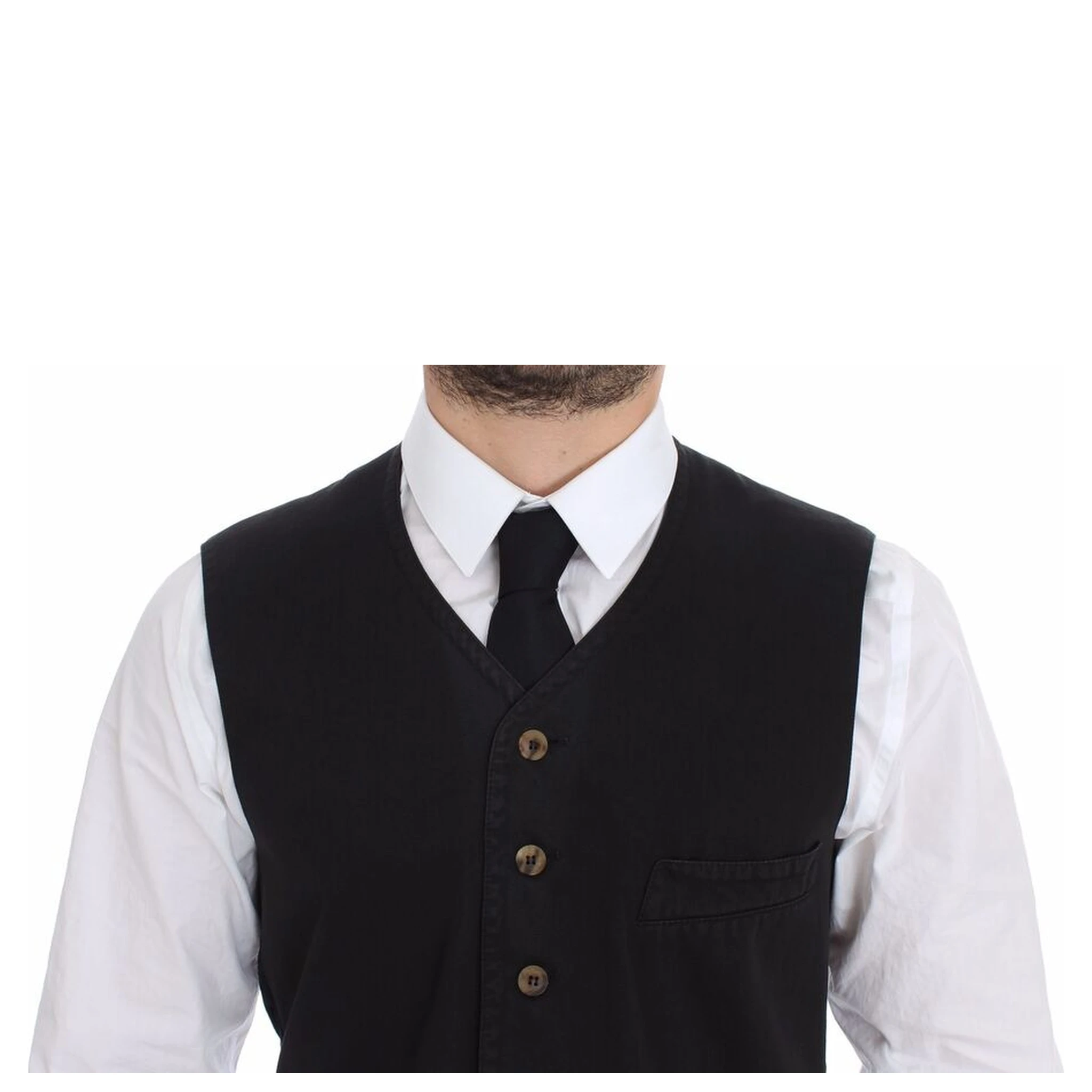 Black Cotton Viscose Dress Vest Blazer