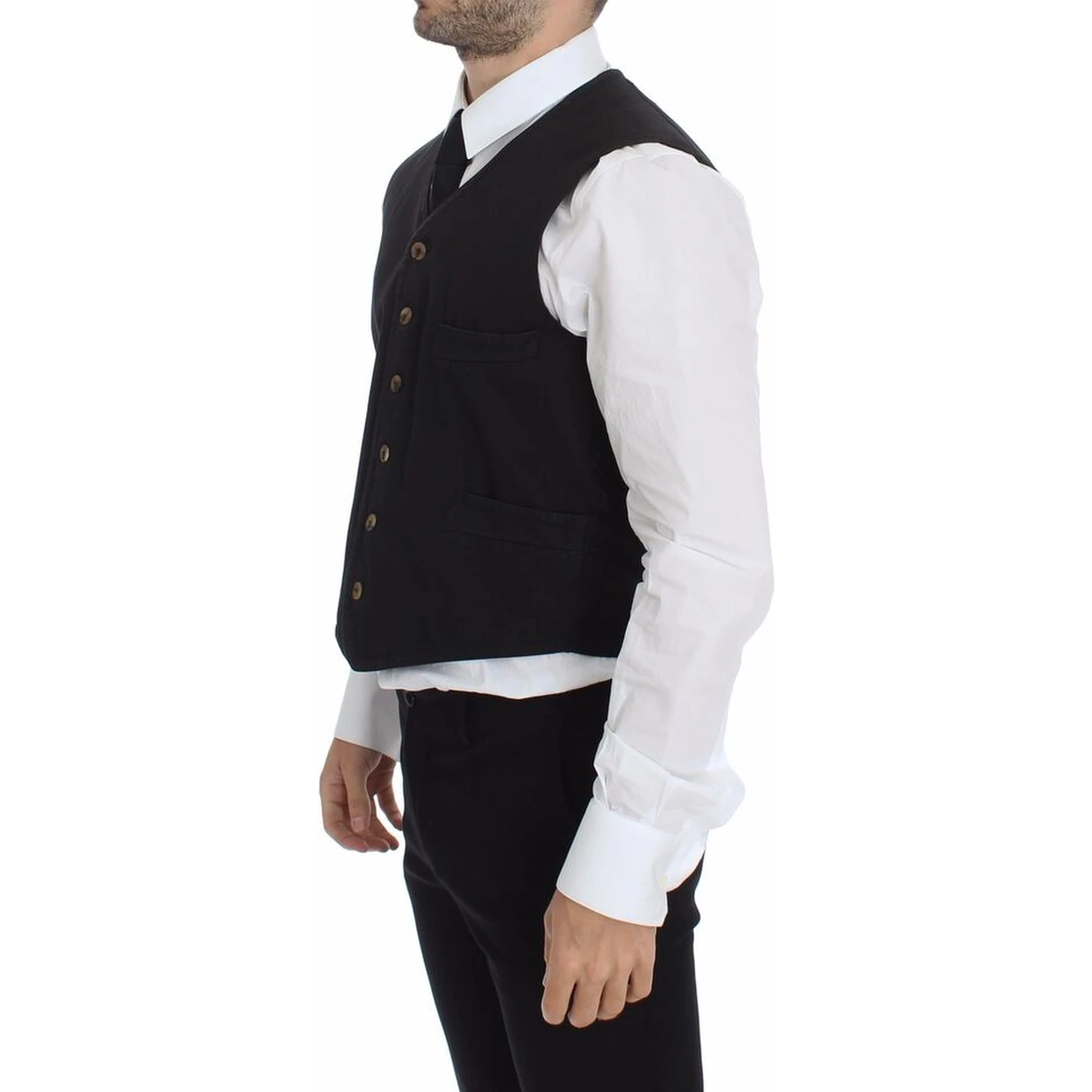 Black Cotton Viscose Dress Vest Blazer