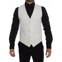 White Cotton Silk Blend Dress Vest Blazer