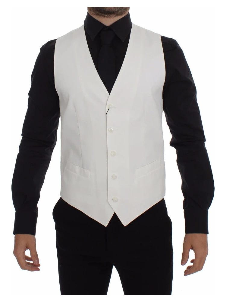 White Cotton Silk Blend Dress Vest Blazer