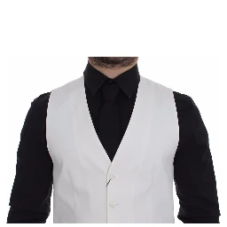 White Cotton Silk Blend Dress Vest Blazer