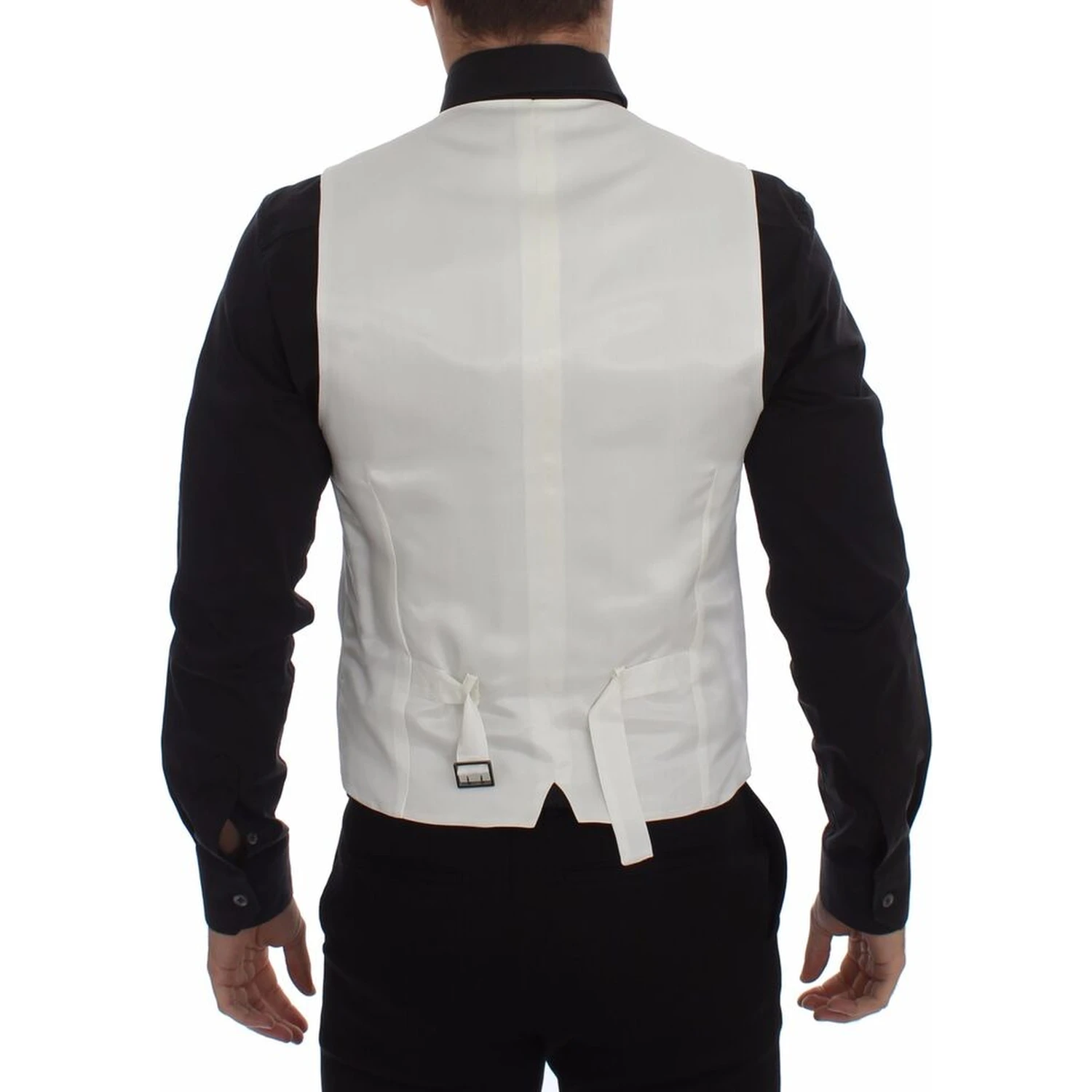White Cotton Silk Blend Dress Vest Blazer