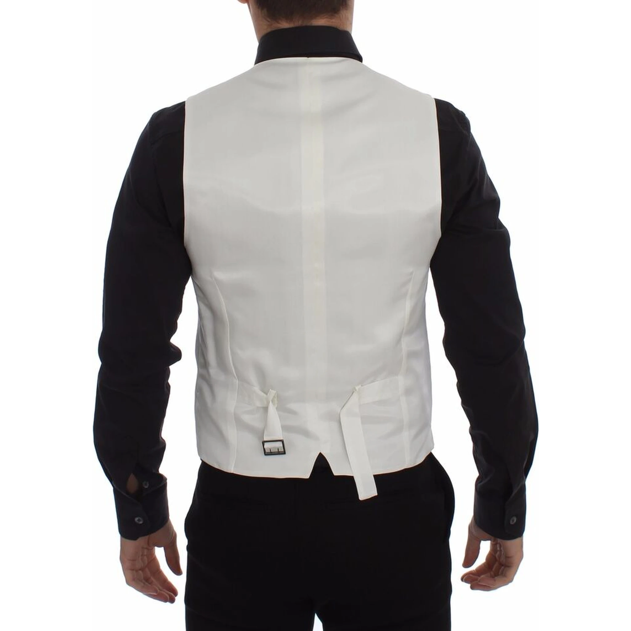 White Cotton Silk Blend Dress Vest Blazer