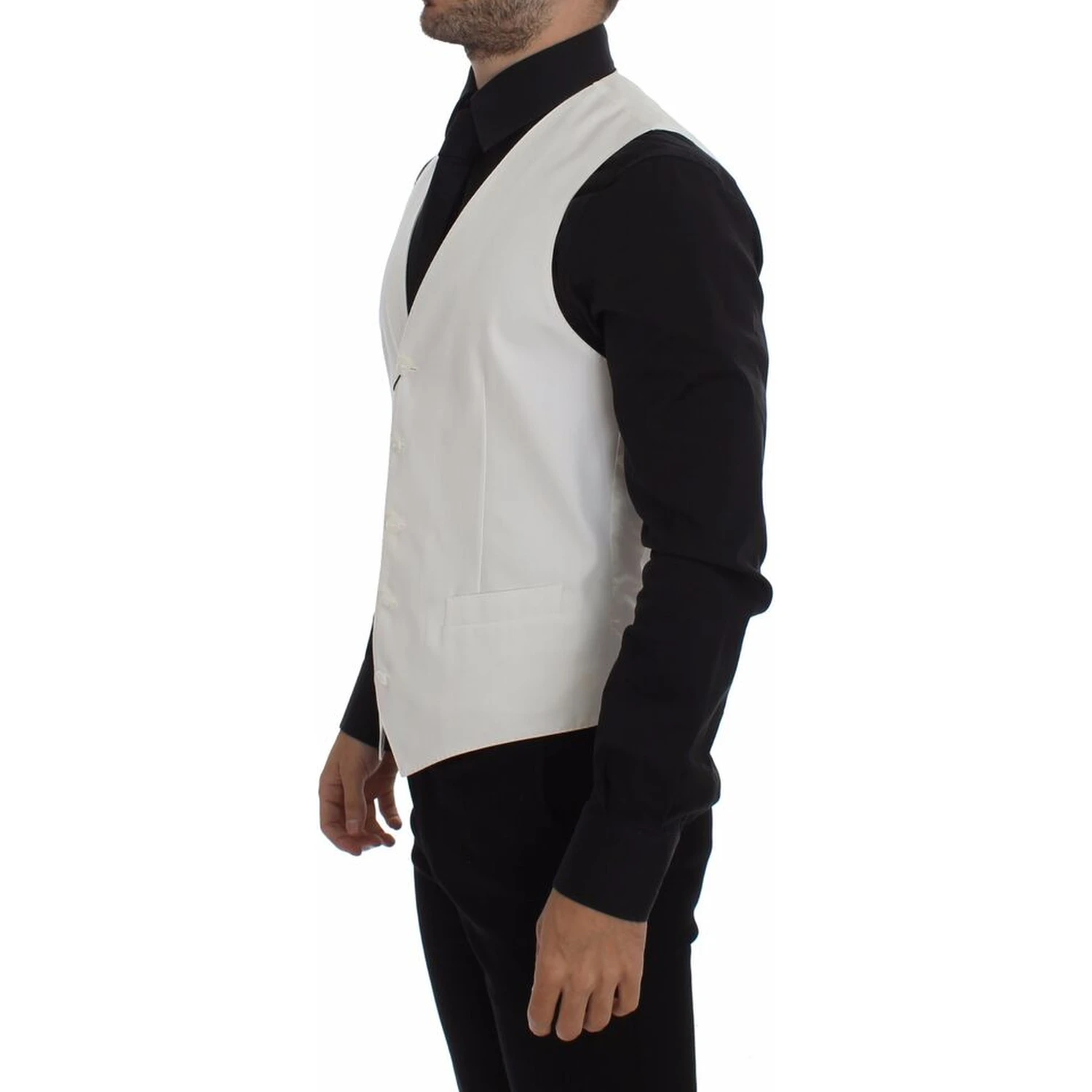 White Cotton Silk Blend Dress Vest Blazer