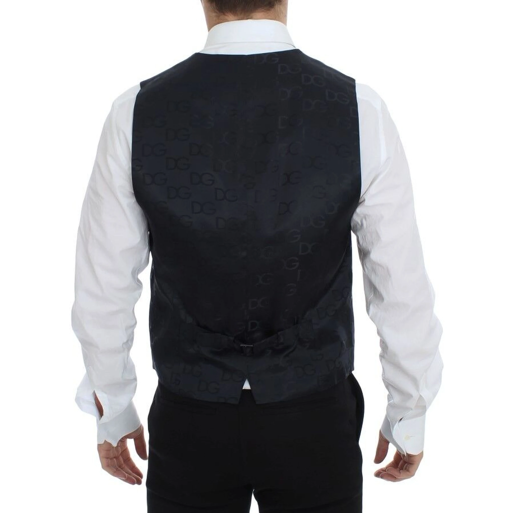 Gray Striped Wool Silk Dress Vest Gilet