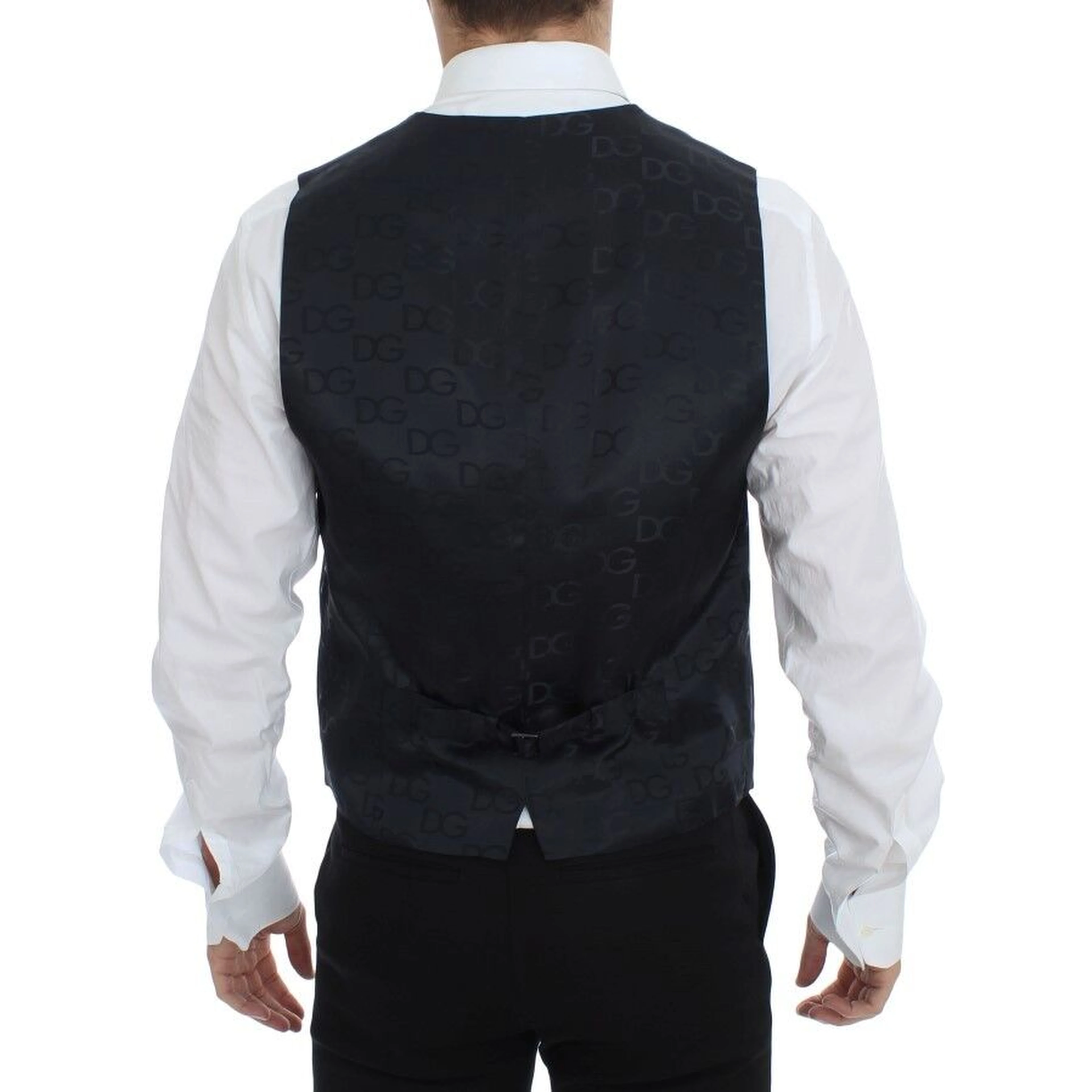 Gray Striped Wool Silk Dress Vest Gilet