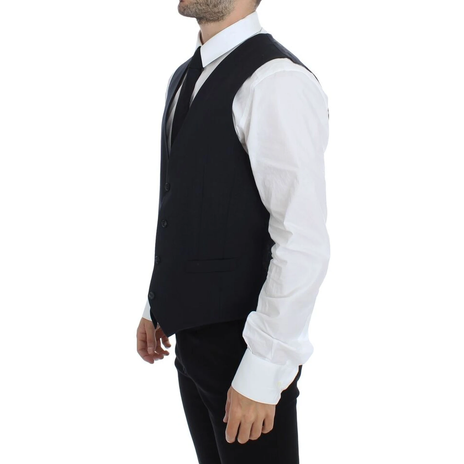 Gray Striped Wool Silk Dress Vest Gilet