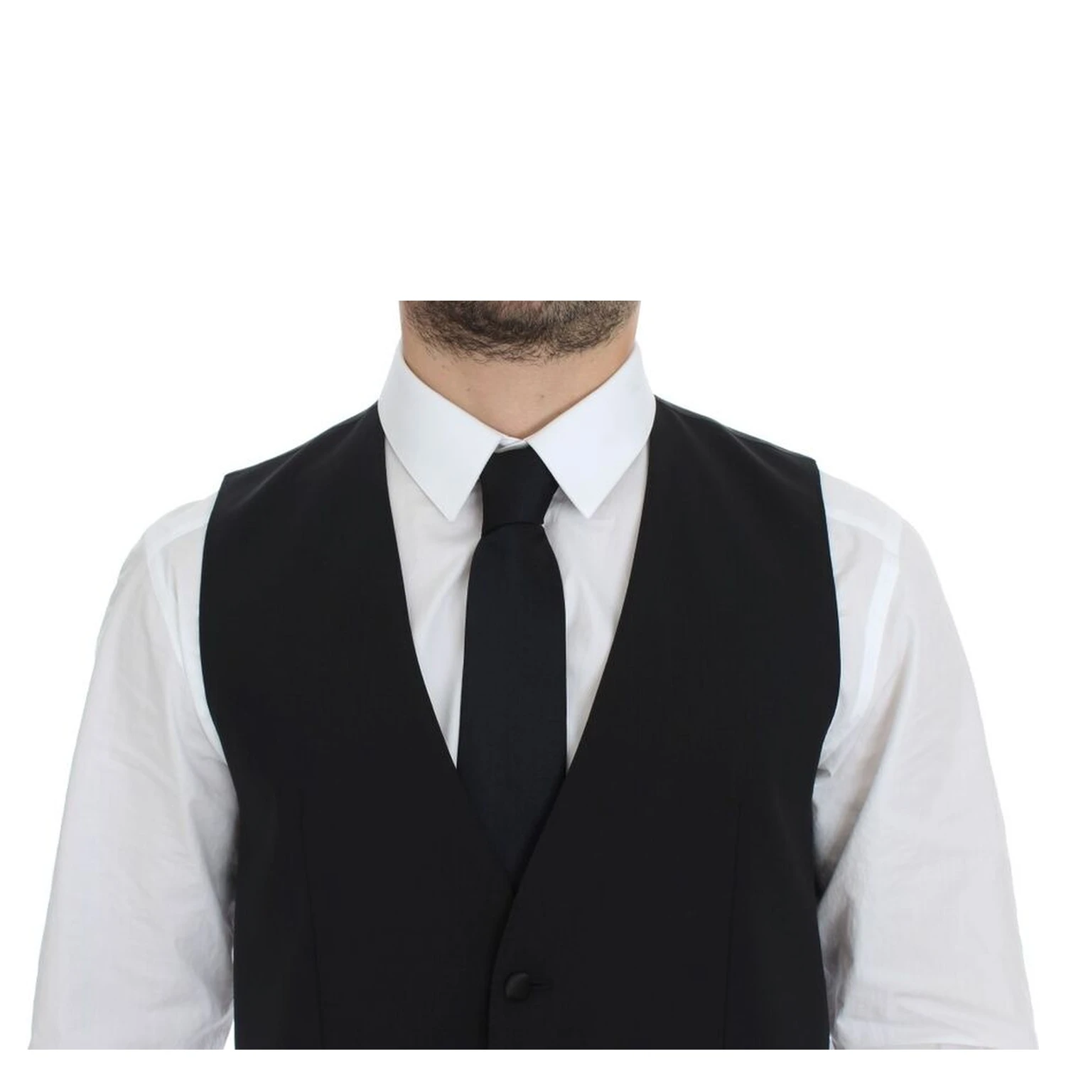 Black Wool Silk Stretch Dress Vest Blazer