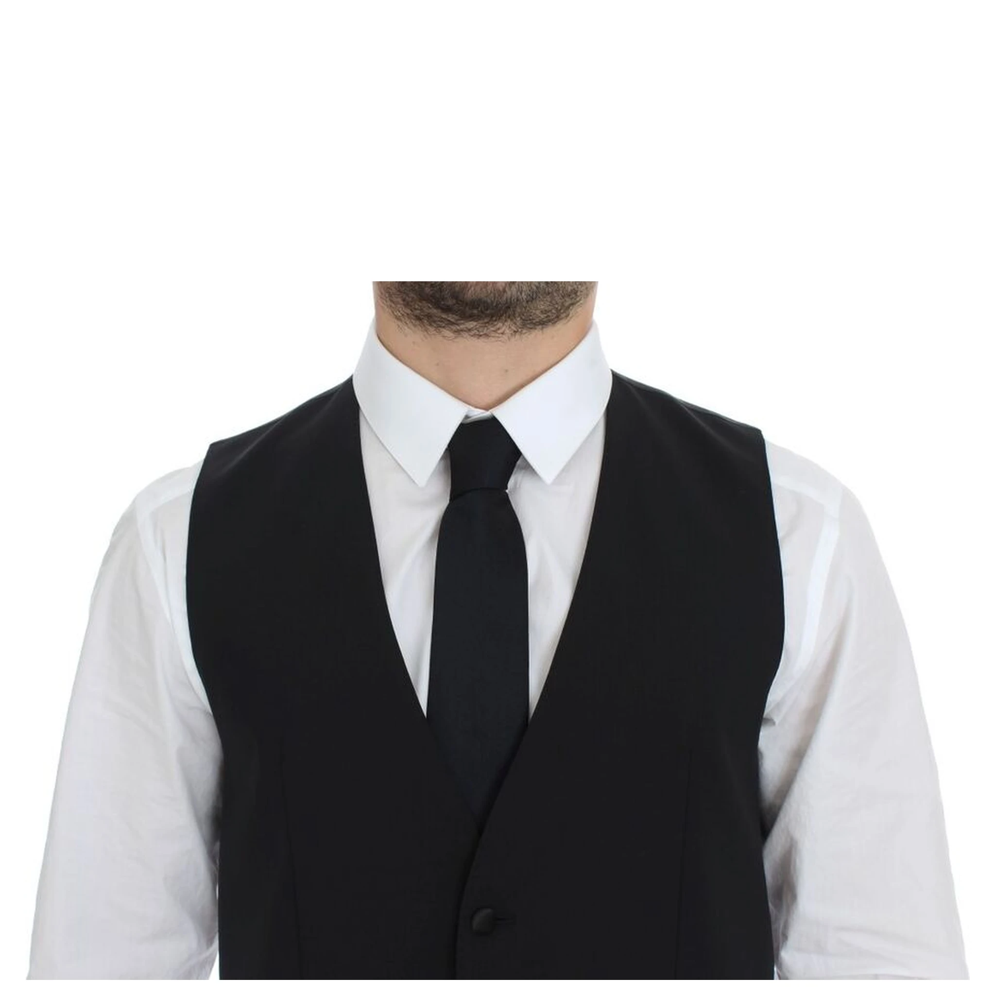 Black Wool Silk Stretch Dress Vest Blazer