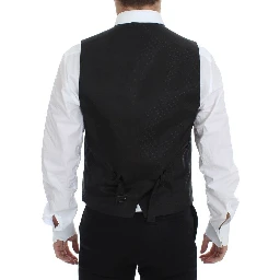 Black Wool Silk Stretch Dress Vest Blazer