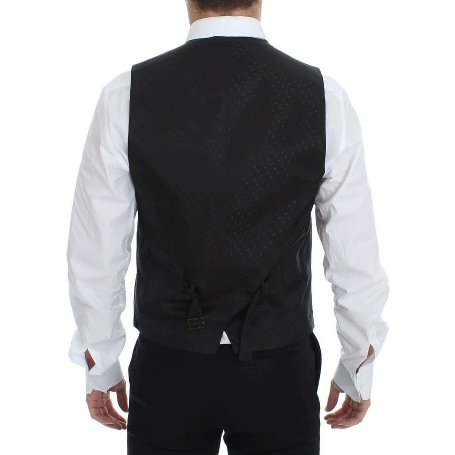 Black Wool Silk Stretch Dress Vest Blazer