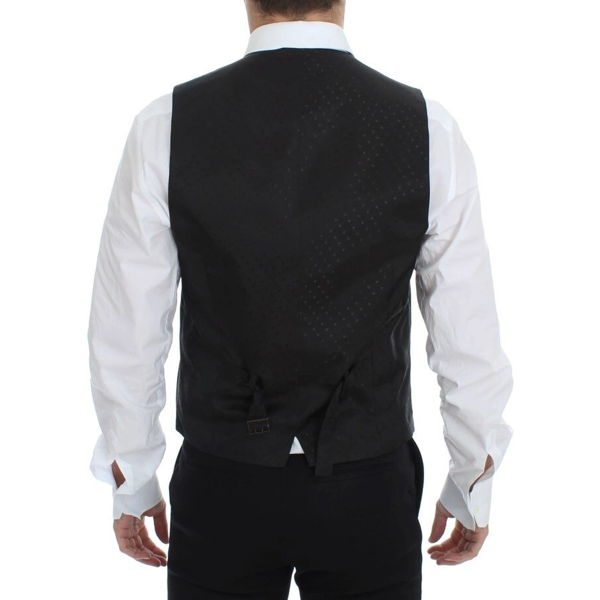 Black Wool Silk Stretch Dress Vest Blazer