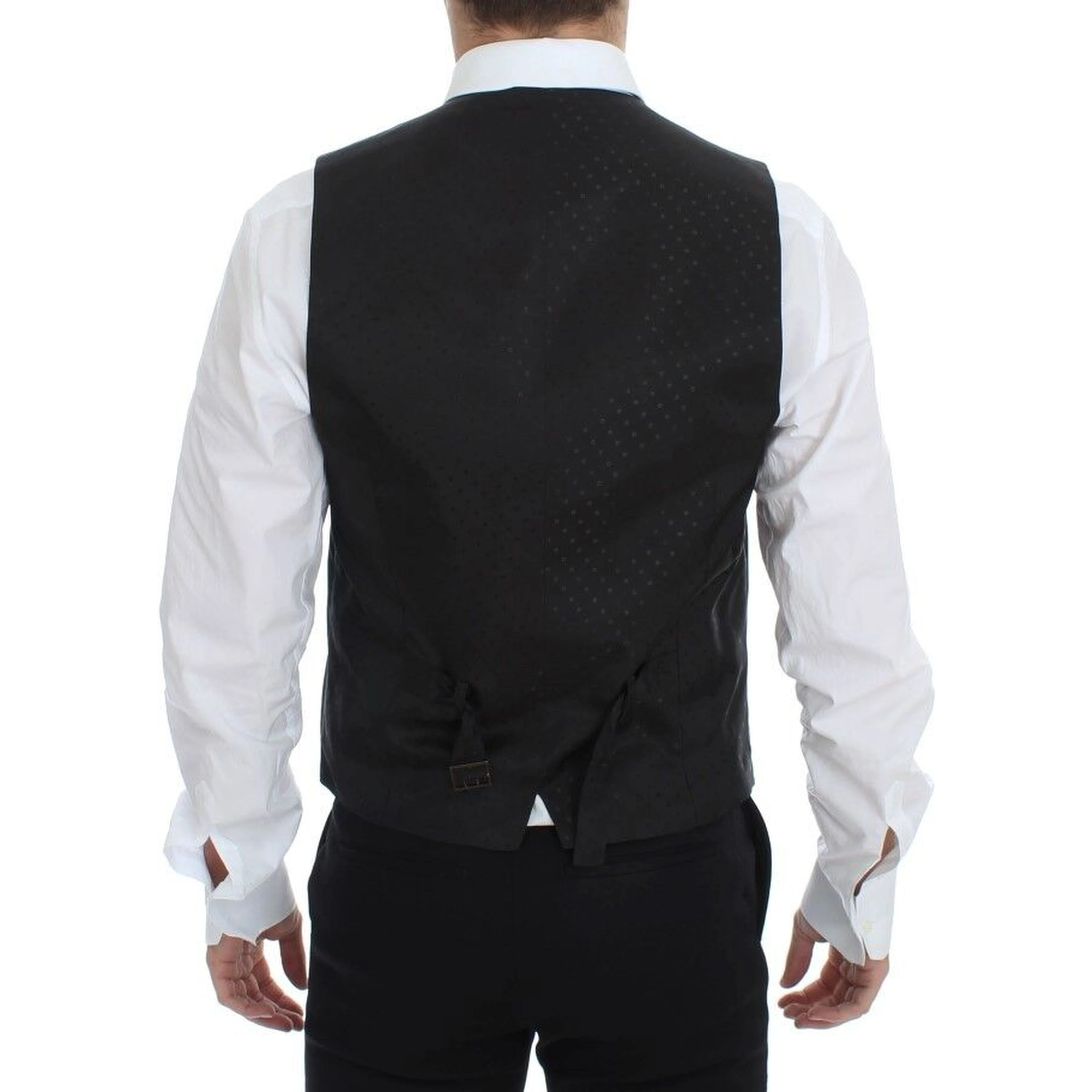 Black Wool Silk Stretch Dress Vest Blazer