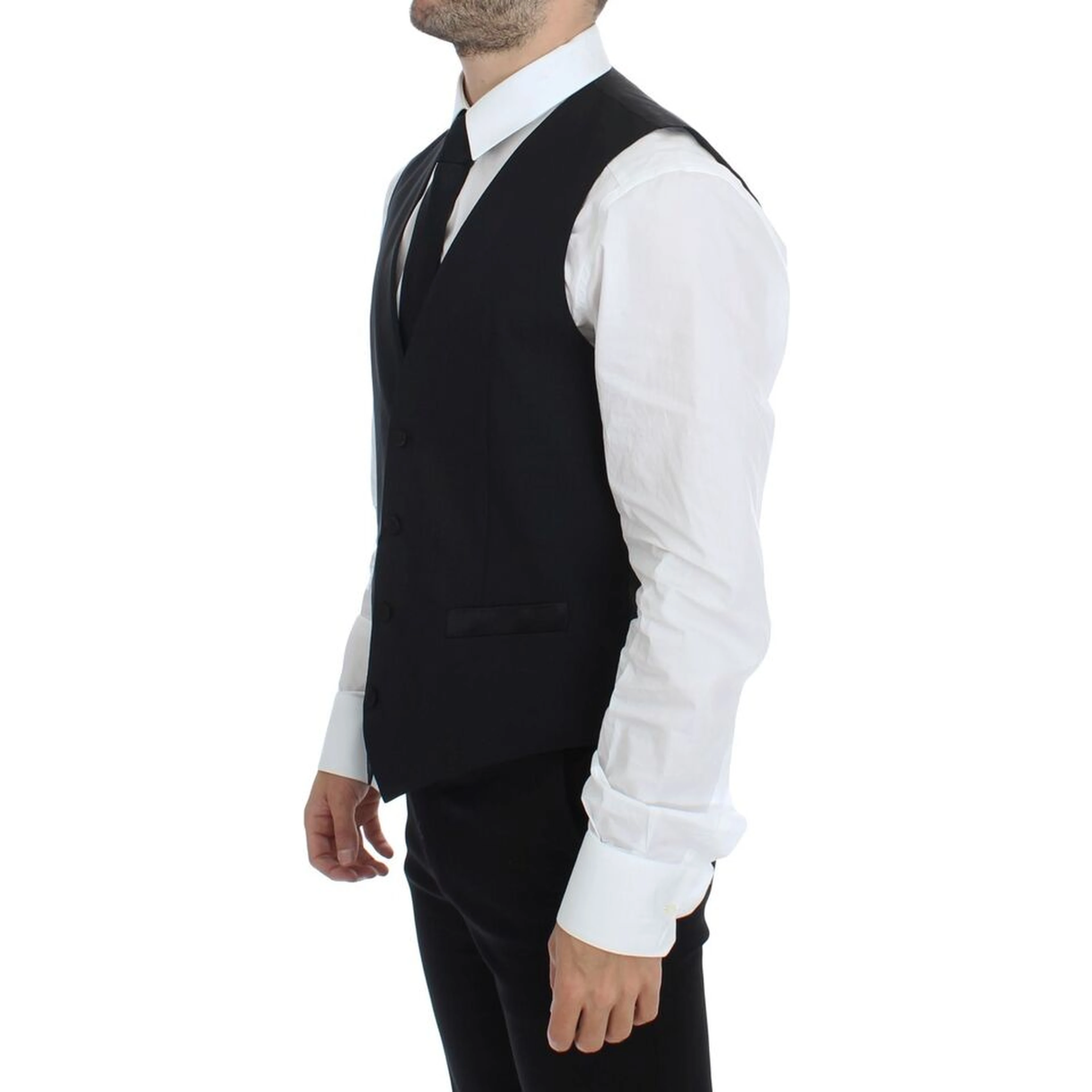 Black Wool Silk Stretch Dress Vest Blazer
