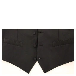 Black Wool Silk Stretch Dress Vest Blazer