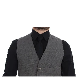 Gray Cotton Slim Fit Button Front Dress Vest
