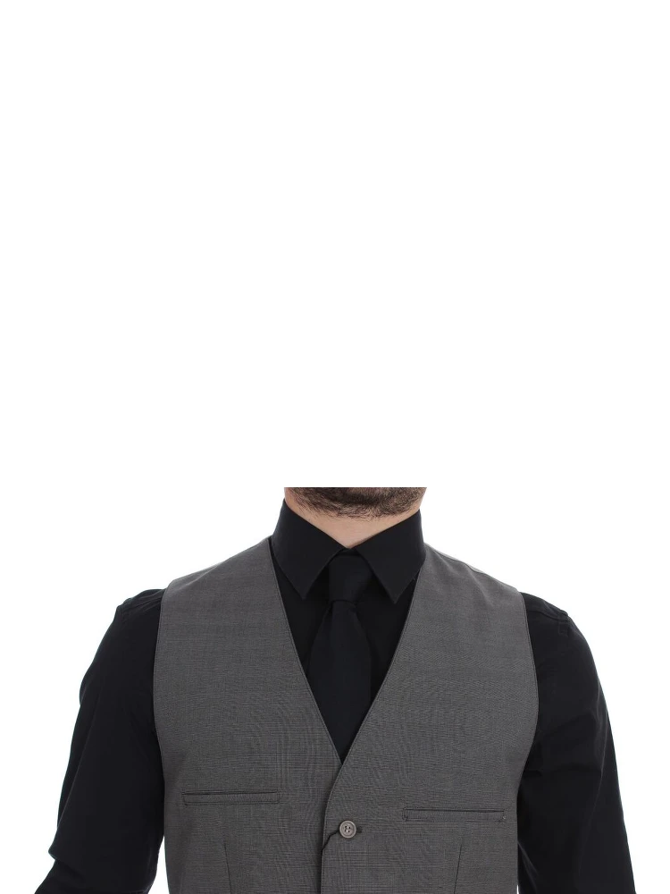 Gray Cotton Slim Fit Button Front Dress Vest alternative