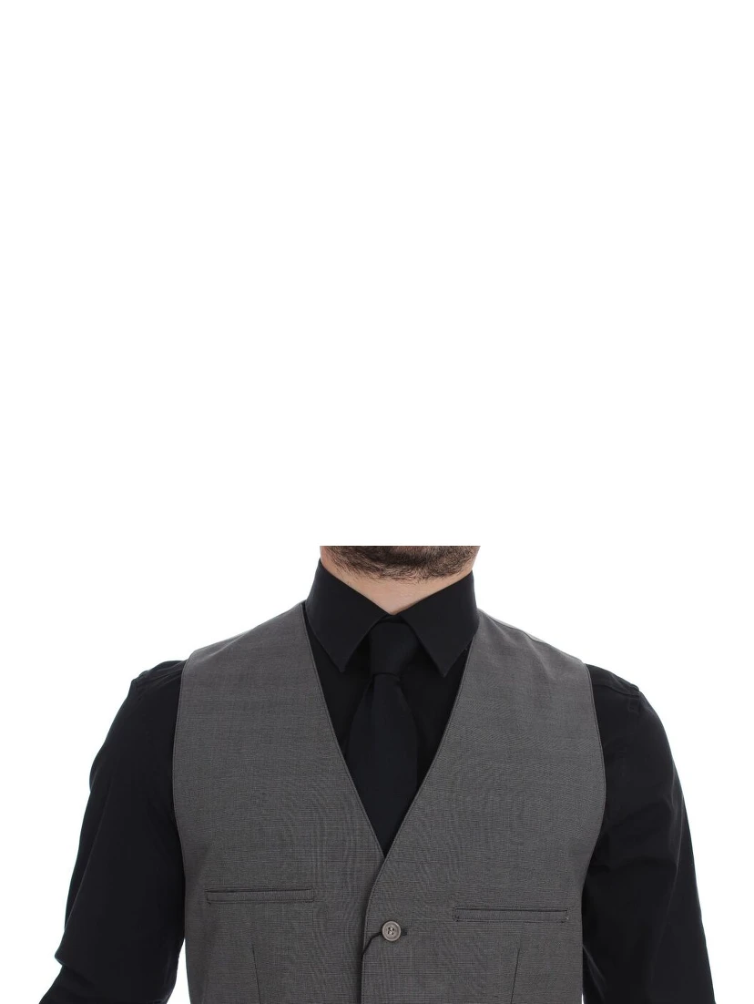 Gray Cotton Slim Fit Button Front Dress Vest
