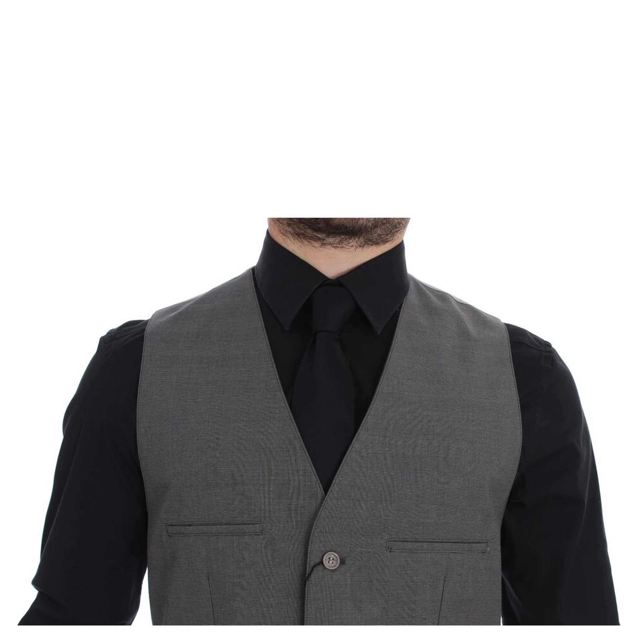Gray Cotton Slim Fit Button Front Dress Vest