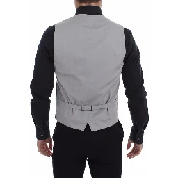 Gray Cotton Slim Fit Button Front Dress Vest