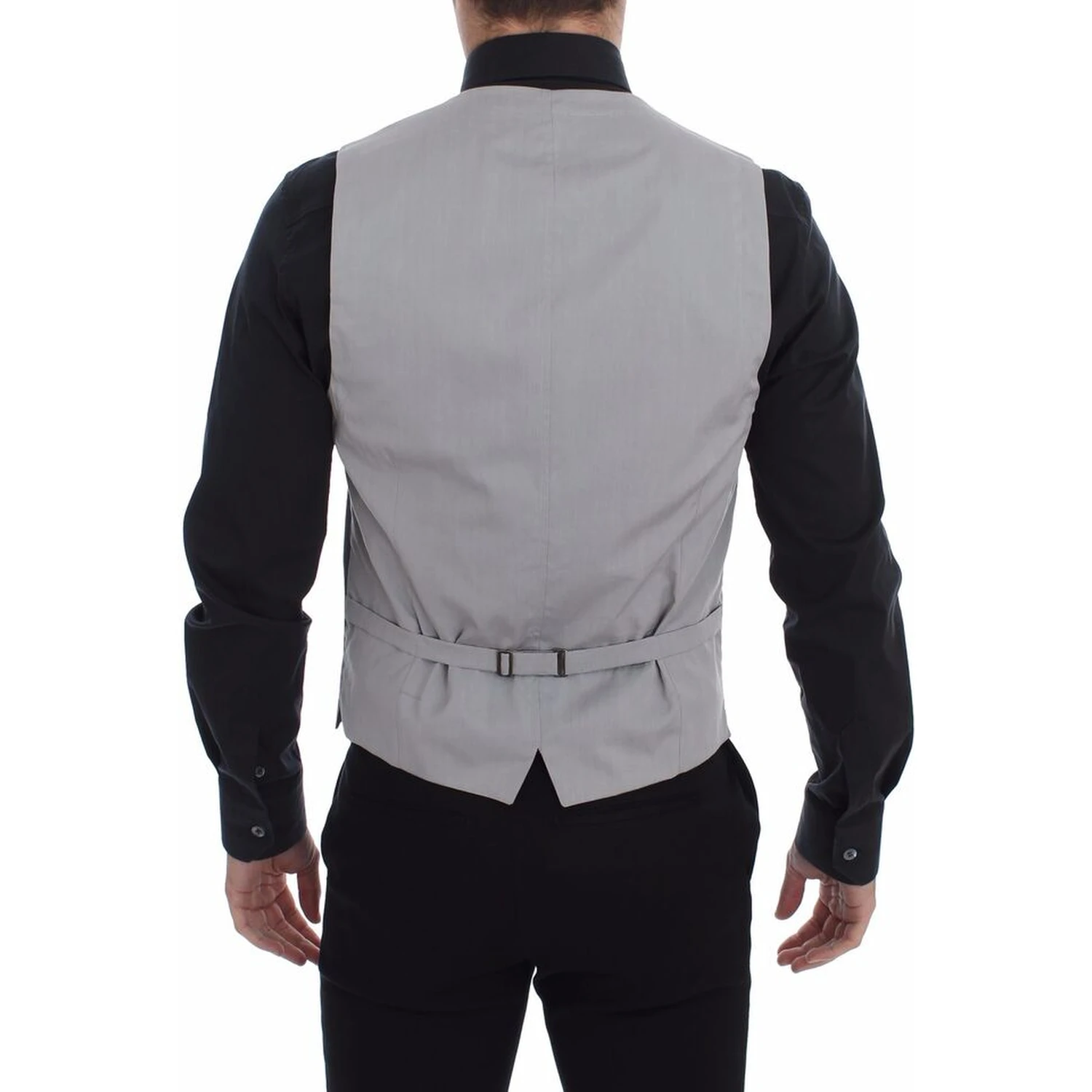 Gray Cotton Slim Fit Button Front Dress Vest