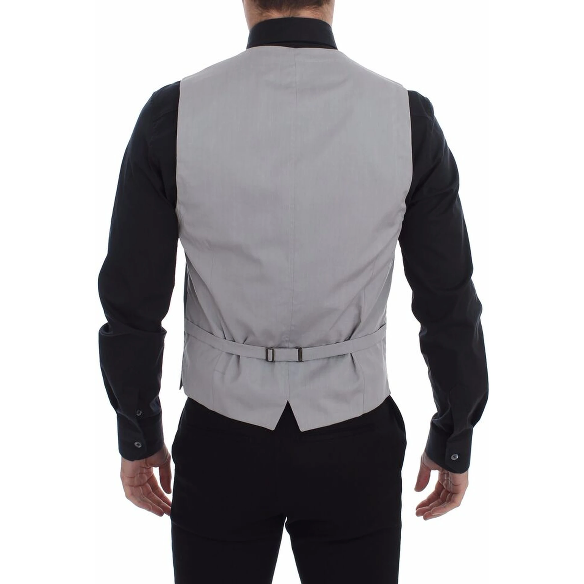 Gray Cotton Slim Fit Button Front Dress Vest