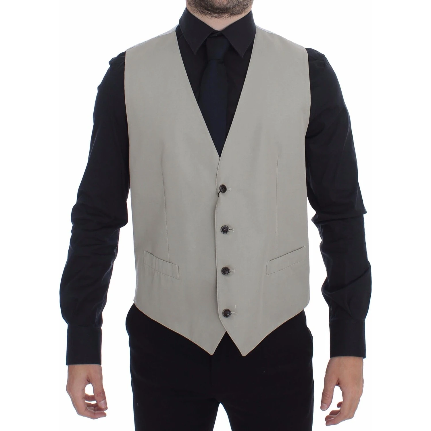 Beige Cotton Silk Blend Dress Vest Blazer