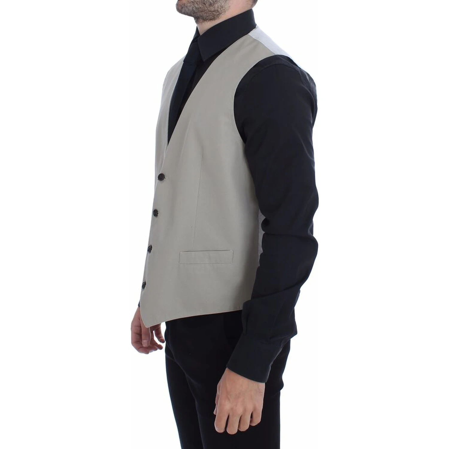 Beige Cotton Silk Blend Dress Vest Blazer