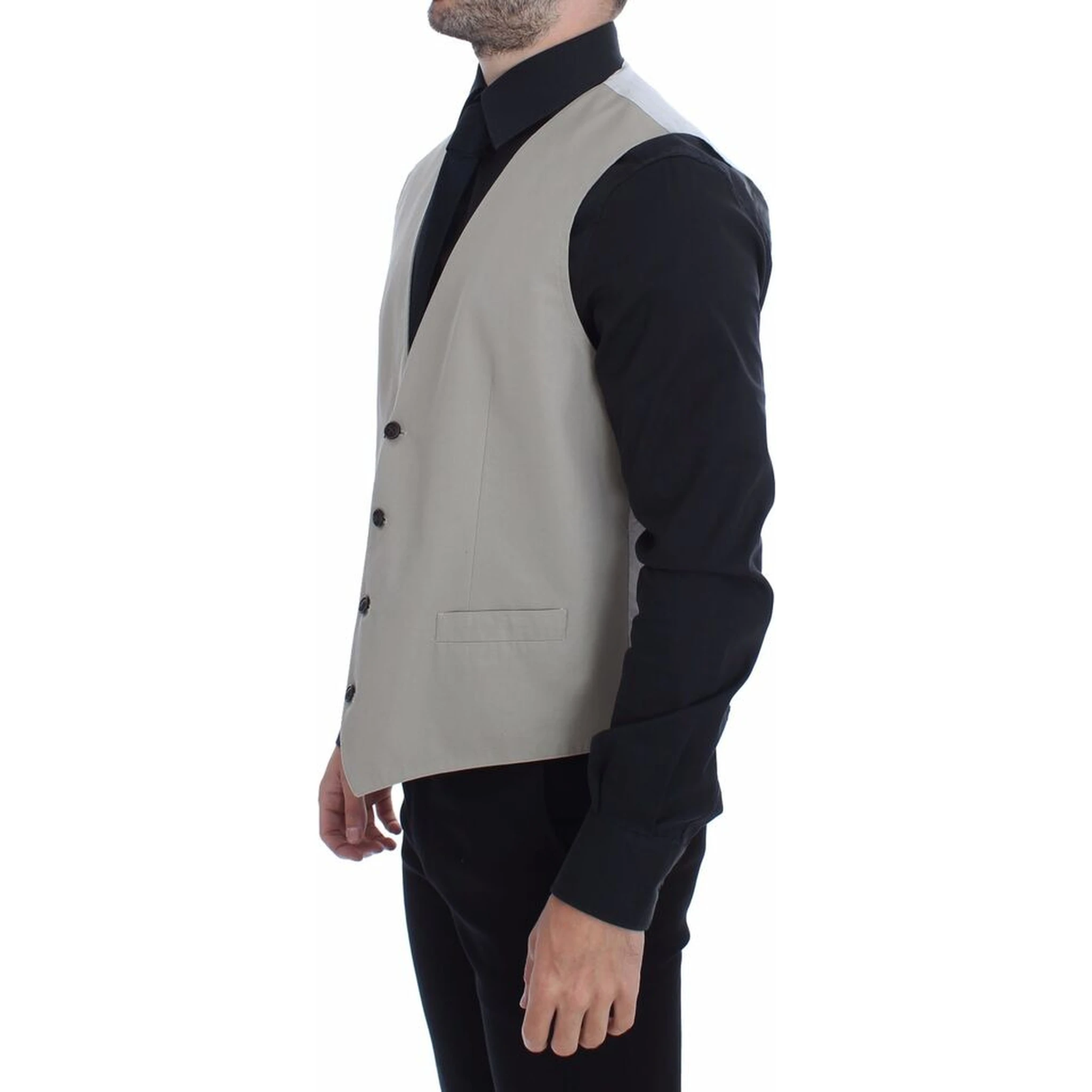 Beige Cotton Silk Blend Dress Vest Blazer