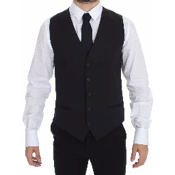 Blue Cotton Stretch Dress Vest Blazer