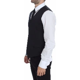 Blue Cotton Stretch Dress Vest Blazer