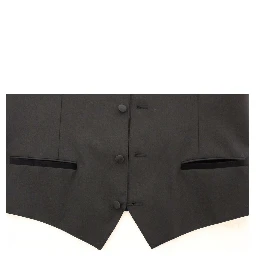 Black Wool Silk Stretch Dress Vest Blazer