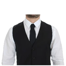 Black Wool Silk Stretch Dress Vest Blazer