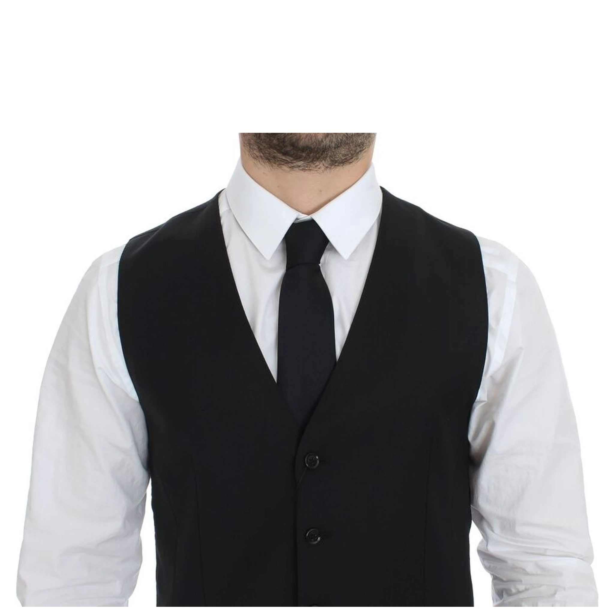 Black Wool Silk Stretch Dress Vest Blazer