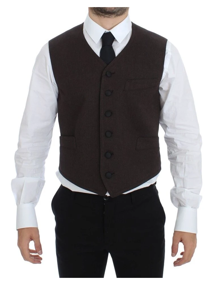 Brown Cotton Blend Dress Vest Gilet
