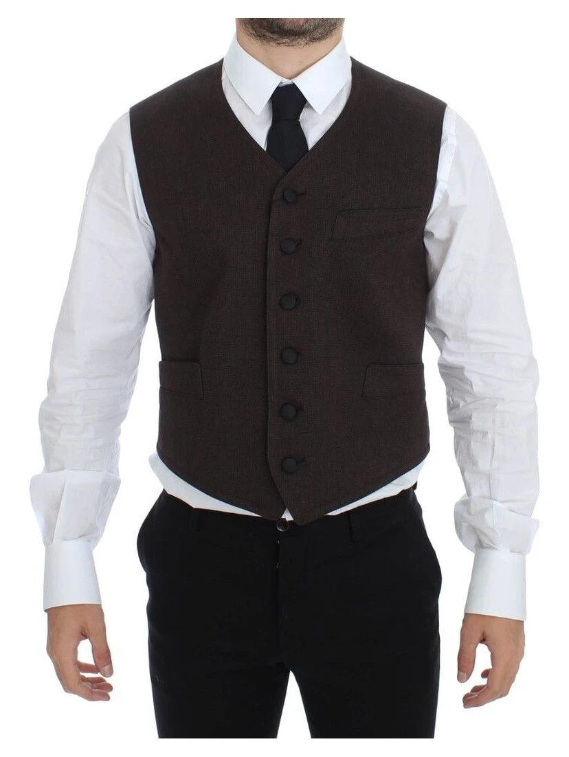 Brown Cotton Blend Dress Vest Gilet