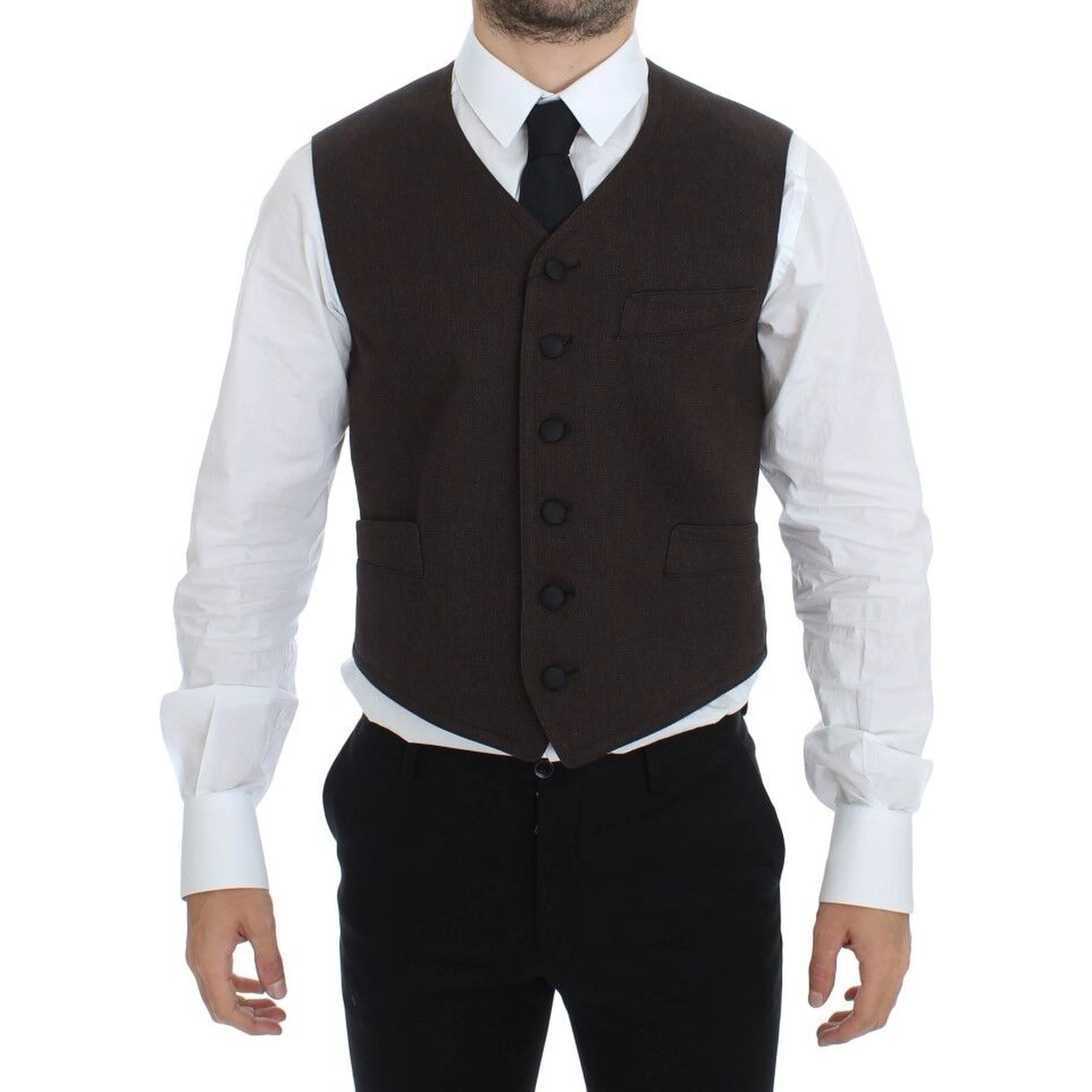 Brown Cotton Blend Dress Vest Gilet