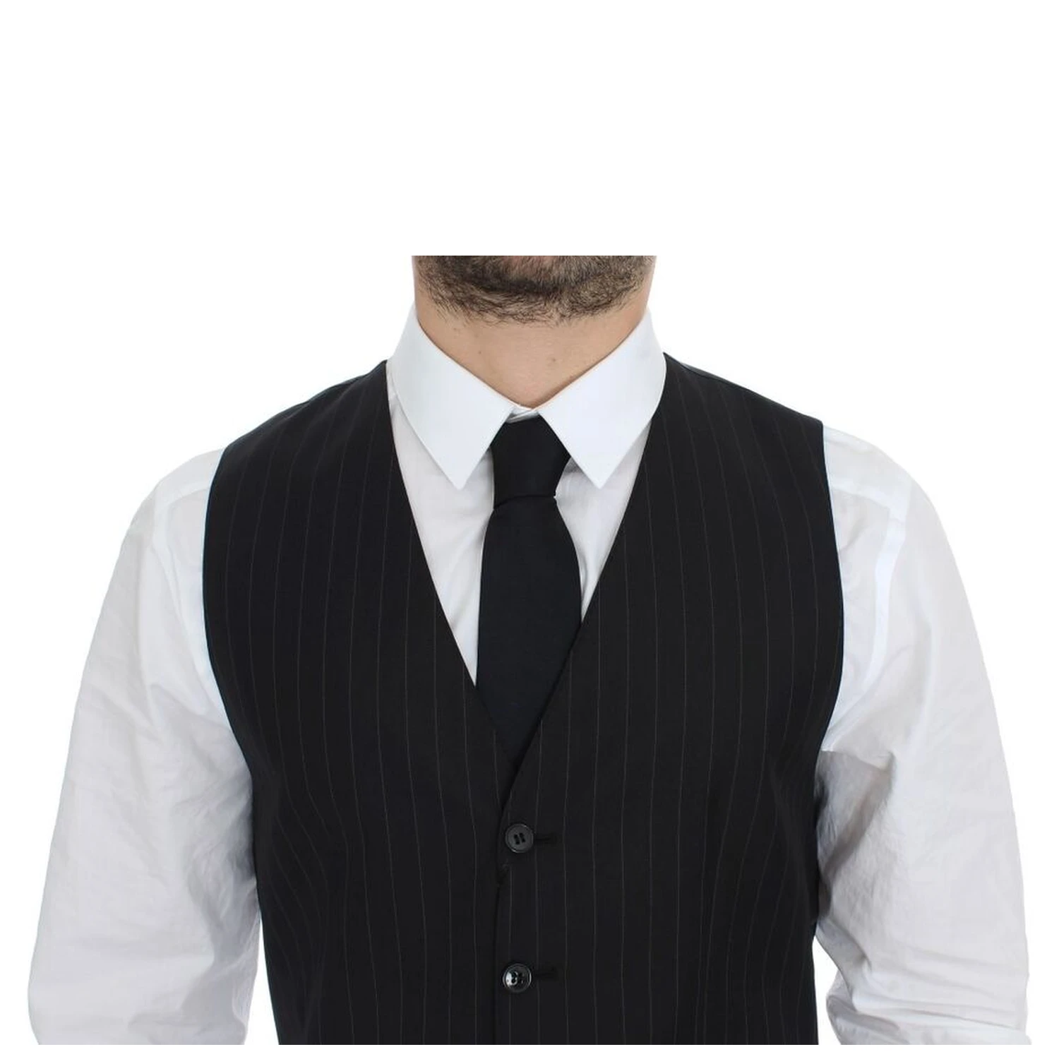 Black Striped Wool Silk Dress Vest Gilet