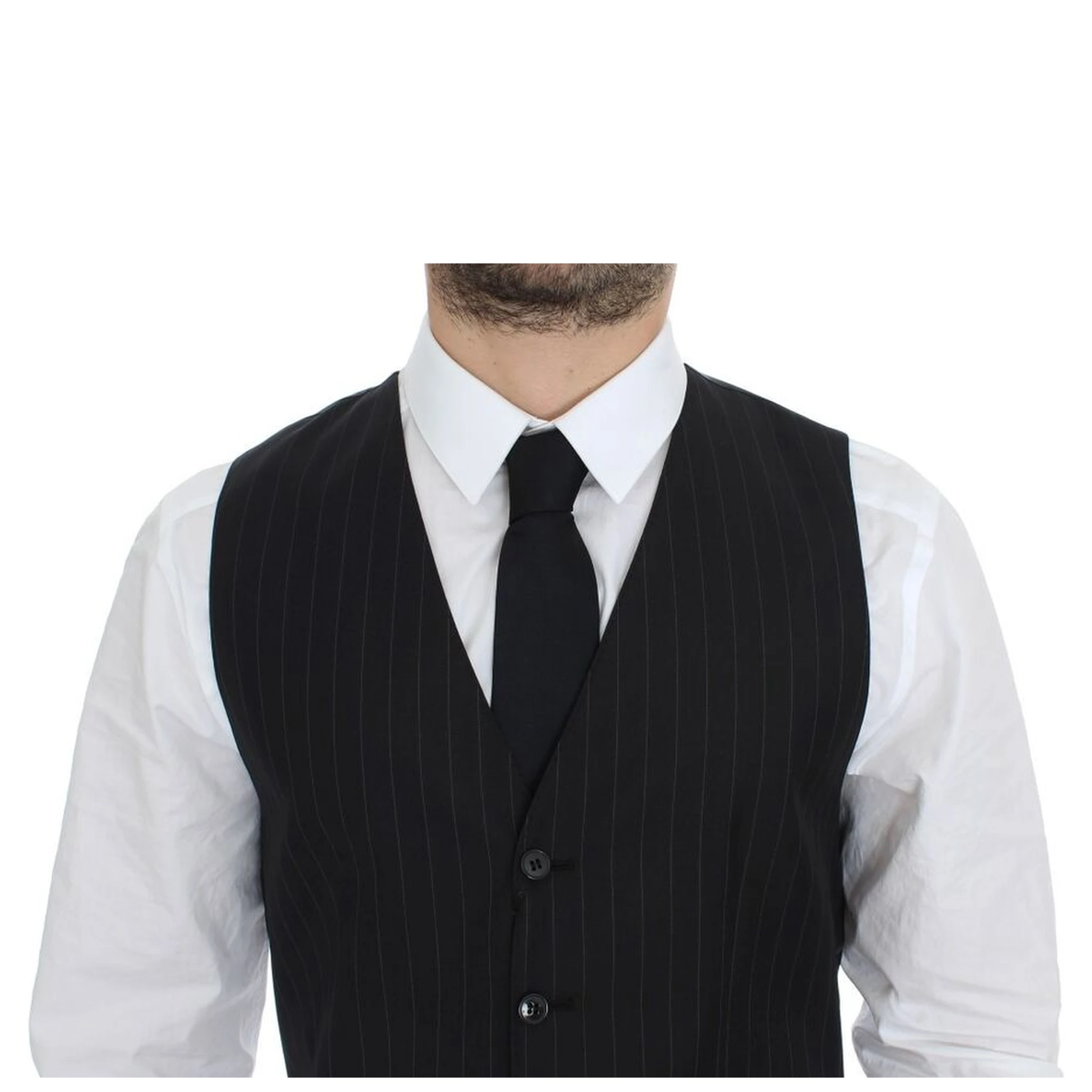 Black Striped Wool Silk Dress Vest Gilet