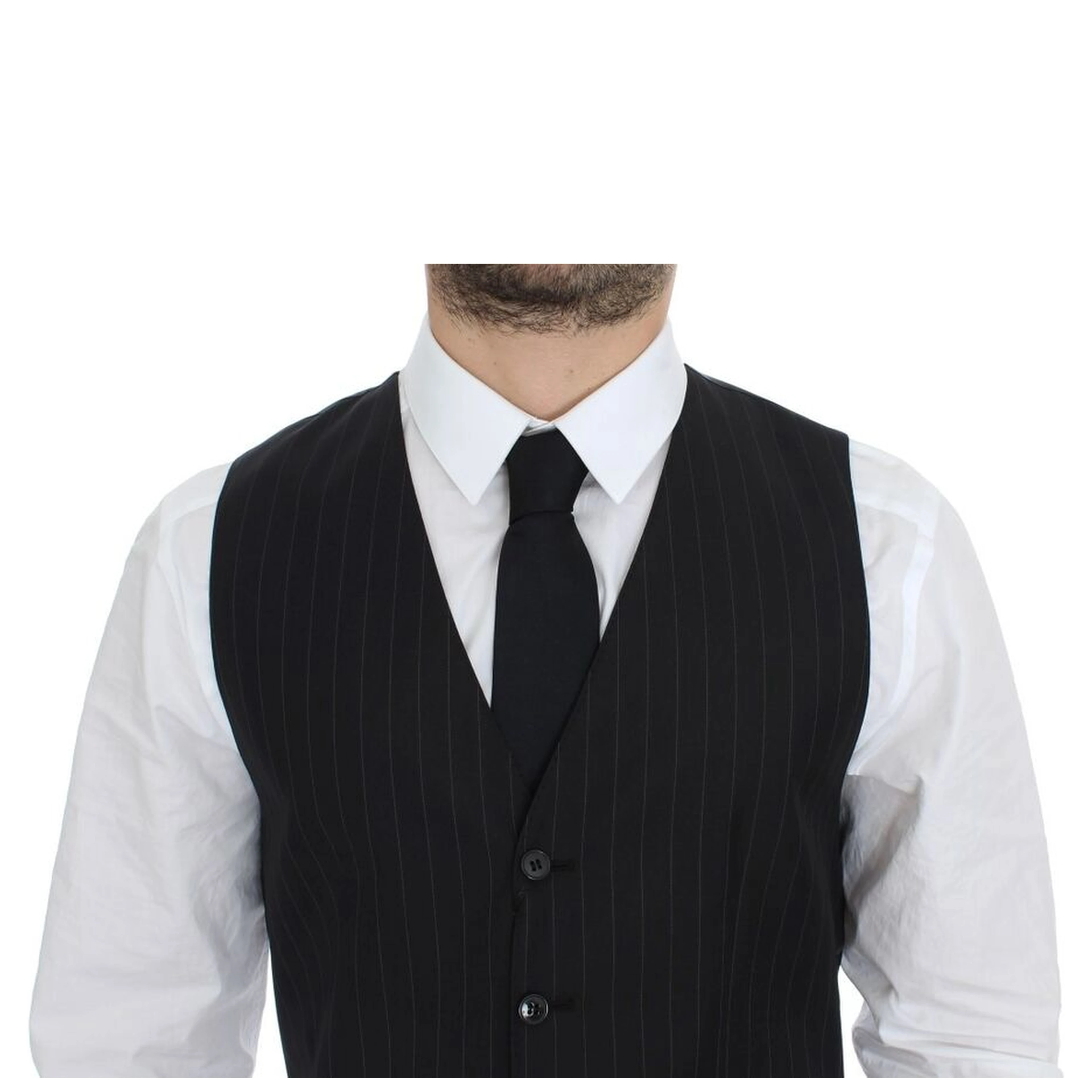 Black Striped Wool Silk Dress Vest Gilet