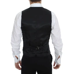 Black Striped Wool Silk Dress Vest Gilet