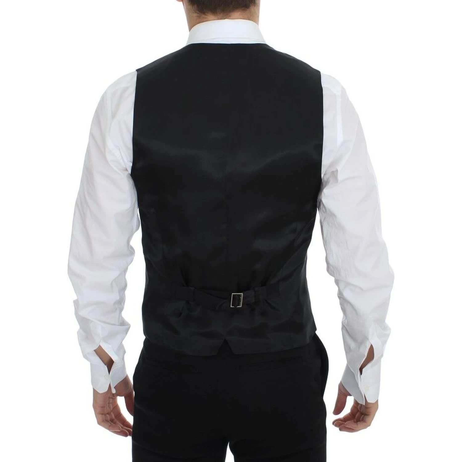 Black Striped Wool Silk Dress Vest Gilet