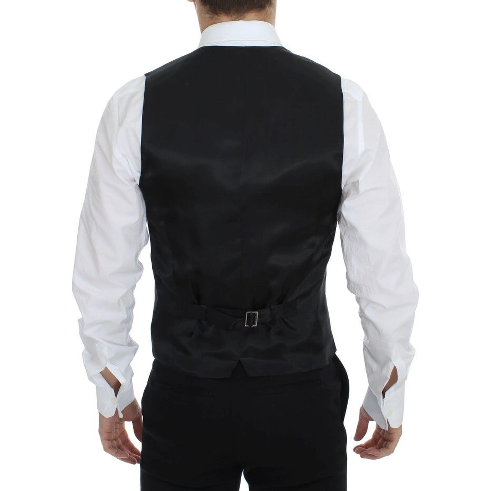 Black Striped Wool Silk Dress Vest Gilet